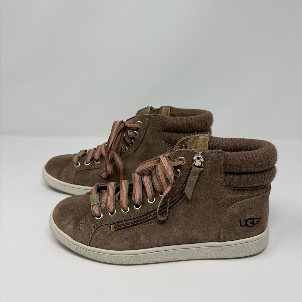 EUC UGG Women’s Tan Brown Suede Tan Zipper Olive High Top Sneakers Sz 7 (KBHADG) - Picture 3 of 6